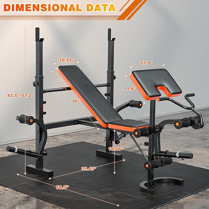 XDDIAS Bench Press, 6 IN 1 Olympic Weight Bench With Leg Extension, Curl and Squat Rack, 770LBS Multi Weight Benches for Home Gym, Workout Bench Flat Incline Lifting Bench for Strength Training