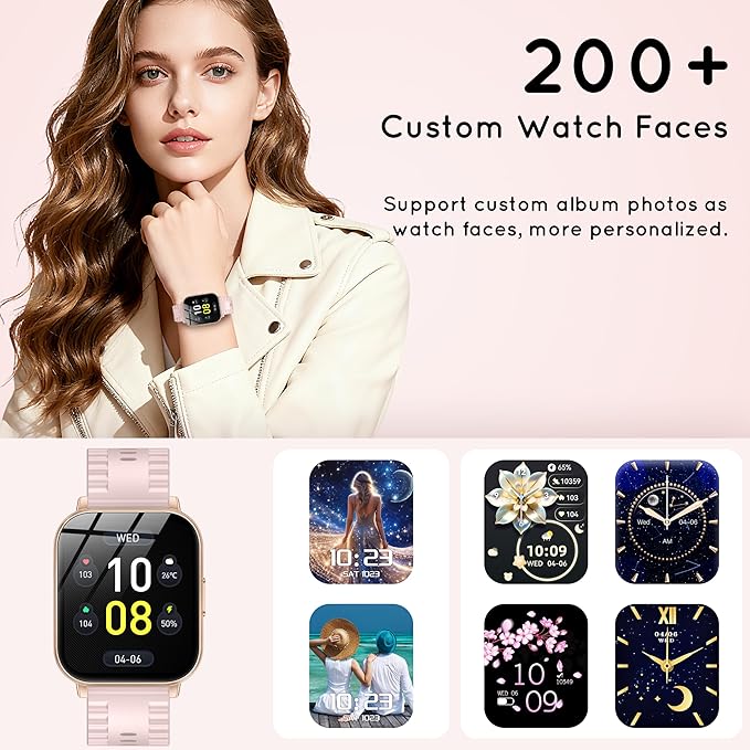 Smart Watch for Women Men, 1.85" HD 30-Day Long Battery Smartwatch, Compatible Android iOS Phones with Fitness Tracker/Heart Rate/Sleep Monitor/120+ Sports Modes IP68 Waterproof, 1000 mAh Gold