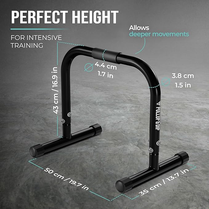 PULLUP & DIP Fitness Parallettes, Medium Parallette Bars For Calisthenics, Crossfit & Gymnastics, Handstand Bars With Extra Wide Handle & No Wobbling