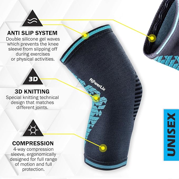 Powerlix Compression Knee Sleeve for Women & Men, Medical Knee Brace for Arthritis, Knee Pain Relief, Meniscus Tear, Injury Recovery, Knee Support, Workout Protection,Running, All Sports (Blue, Small)