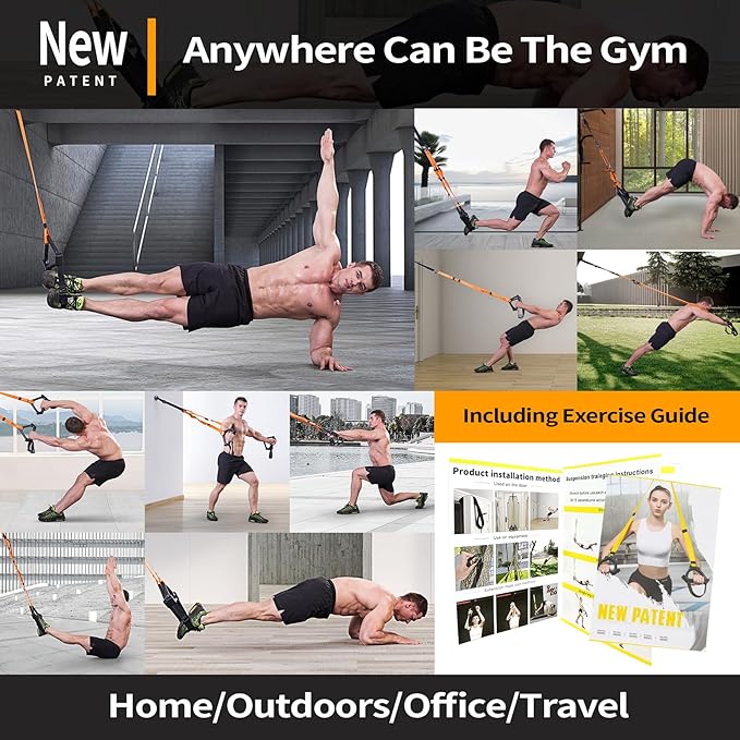 Moulyan Bodyweight Resistance Training Straps,Suspension Training straps Complete Home Gym Fitness Trainer kit for Full-Body Workout Easy Setup Gym Home Outdoors