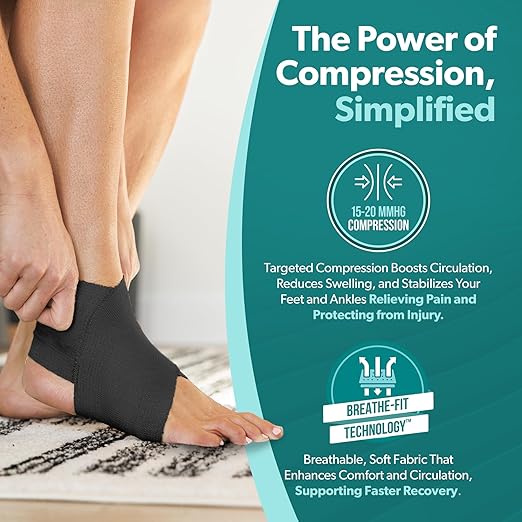 BraceAbility Elastic Ankle Support Brace - Lightweight Slip on Foot and Ankle Compression Sleeve for Gymnastics, Dance, Sports, Running, Exercise, and Sprained Ankle Swelling for Women and Men (Black, Large)