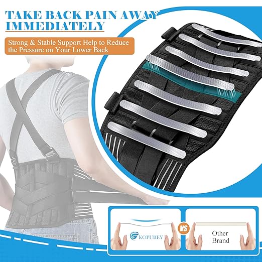 Back Support Belt with 2 Removable Suspender Straps, Back Posture Corrector for Heavy Lifting Safety Protector, Work Back Brace for Men Women in Construction, Warehouse Jobs Large