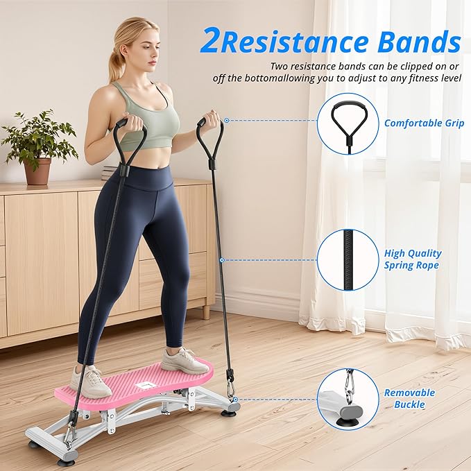 RYGEO Balance Board with Resistance Bands, Versatile Rocking Stepper, Wobble Board Featuring LCD Monitor, 330 lbs High-Capacity Ski Twister Trainer for Full Body Exercise at Home