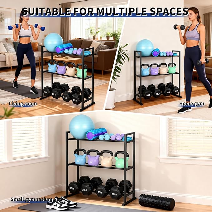 3 Tier Adjustable Dumbbell Rack - Weight Rack for Home Gym Dumbbells to 450 lb Capacity, Dumbbell Storage Rack Stand for Home Gym Dumbbells & Kettlebell