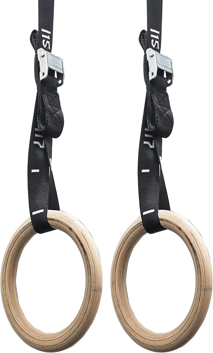 Valor Fitness Wood and Plastic Gymnastics Exercise Rings with Adjustable Straps – Promotes Muscular Physique and Improves Performance in Cross Training and Strength Training