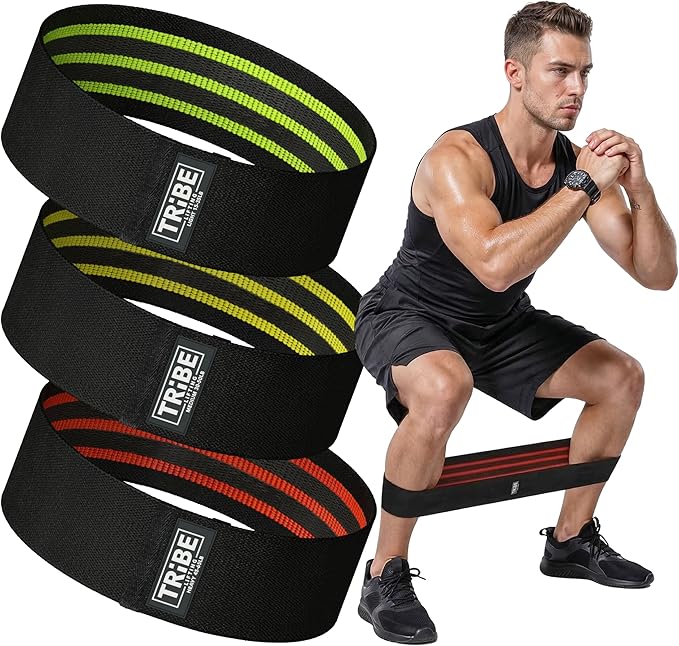 Tribe Lifting Resistance Bands for Working Out - 3 Pack Fabric Workout Bands for Women and Men - Booty Bands for Legs and Glute - Non Slip Exercise Bands Set for Squat Hip Thigh