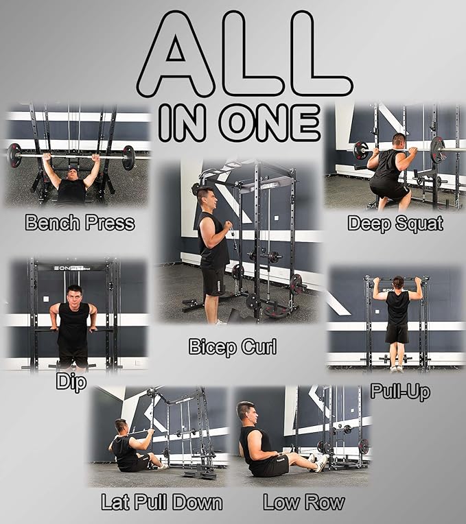 Eonfit E3 Smith Machine for Home Gym Equipment, Multi-Function Power Cage Squat Rack with Cable Crossover LAT Pulldown Pulley System All in One