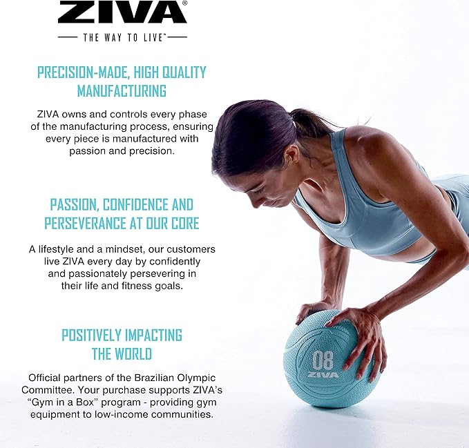 ZIVA Medicine Ball – Durable Rubber Weighted Ball with Easy-Grip Textured Shell for Core, Balance and Strength Training – Commercial Quality (Turquoise, 4–12 lb)