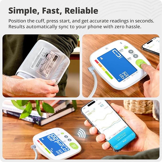 Greater Goods Bluetooth Smart Blood Pressure Monitor for Home Use – Automatic Digital Upper Arm BP Machine with 8.7”–16.5” Cuff, iOS & Android App Compatible, Large Backlit Display