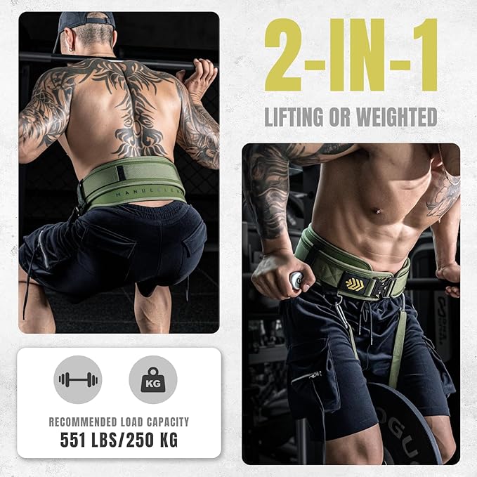 MANUEKLEAR 2-in-1 Weightlifting Belt & Dip Belt with 36.7 IN Rope, Double-Layer Weight Lifting Belts, Powerlifting Gym Weighted Belt for Pull Up Squat