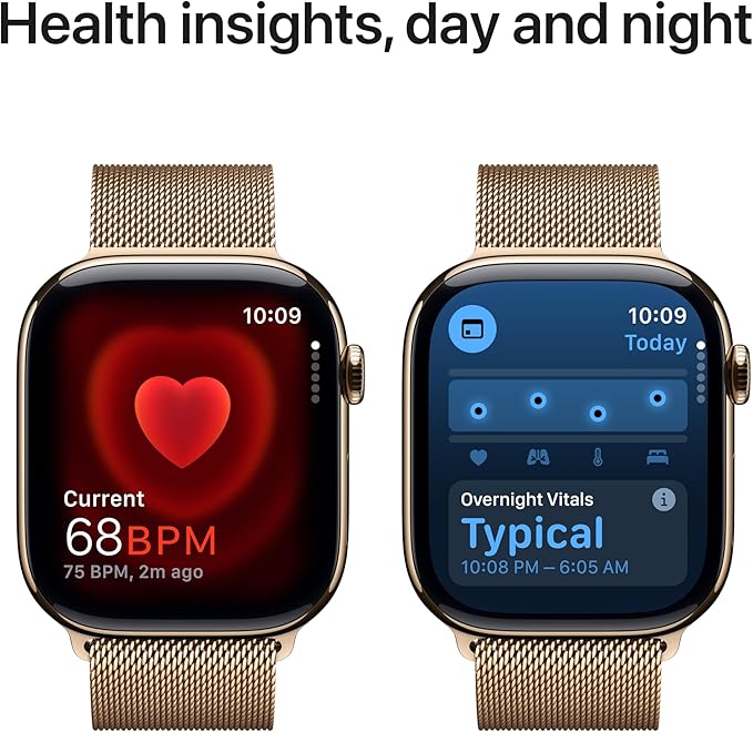 Apple Watch Series 10 [GPS + Cellular 46mm case] Smartwatch with Gold Titanium Case with Gold Milanese Loop - M/L. Fitness Tracker, ECG App, Always-On Retina Display, Carbon Neutral