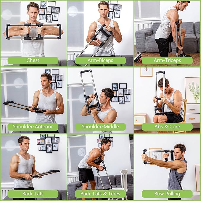 GoFitness Push Down Bar Machine - Chest Expander at Home Workout Equipment for Chest, Arm, Shoulder, Abs and Back - Portable Upper Body Trainer for Home, Travel or Outdoors
