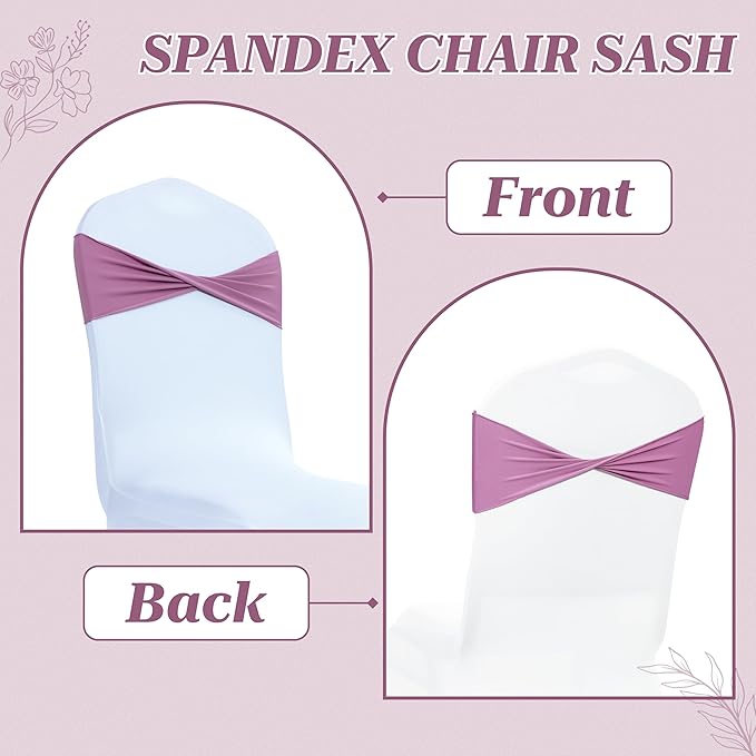 MDS Pack of 125 Spandex Chair Sashes Bows Elastic Stretch Dining Chair Bands Ties Without Slider Buckle Universal fits for Wedding Baby Shower Birthday Party Banquet Event Decoration - Dusty Pink