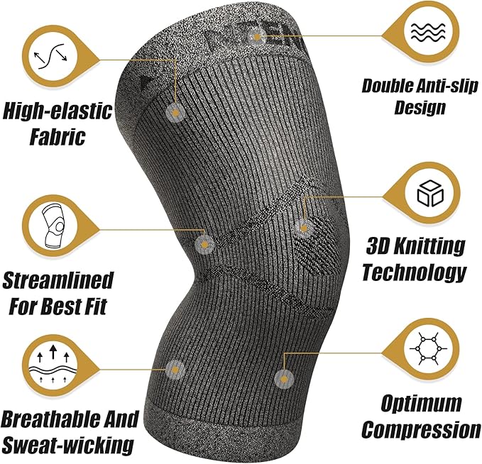 NEENCA Ultra-thin Knee Sleeve for Knee Pain, Lightest Knee Compression Sleeve with Graphene Ions Infused Fabric for Pain Relief, Swelling, Arthritis, Poor Circulation, Running, Sport