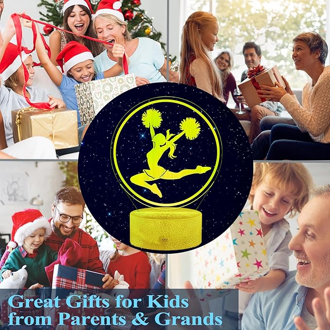 Cheerleader Gifts, Cheerleader 3D Night Light with 16 Colors Changing, Timer, 4 Flash Modes and Dimmable, for Birthday Xmas Cheering Squad Gifts for Room Decor Girls