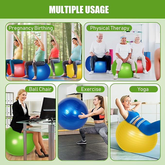 Leyndo 4 Pcs Yoga Exercise Ball Pilates Pregnancy Birthing Fitness Ball with Quick Pump Anti Burst for Improved Posture, Balance, Yoga, Pilates, Training, 4 Colors