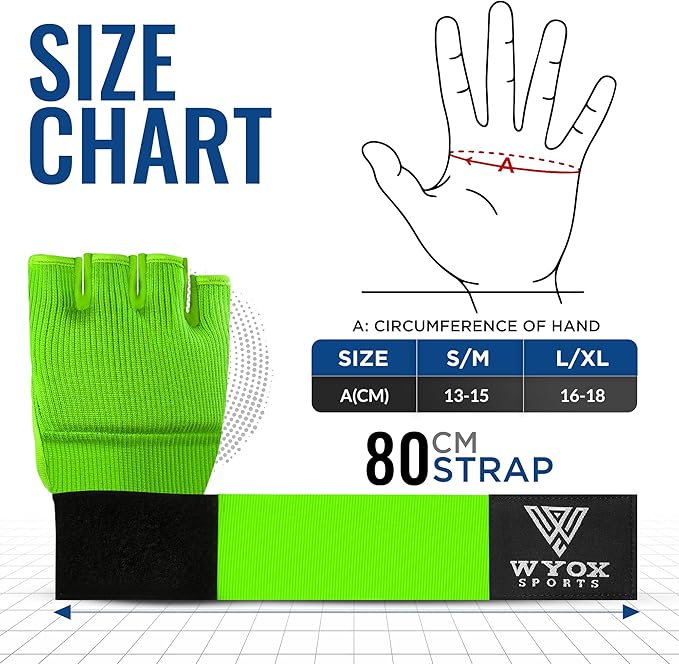 WYOX Gel Boxing Hand Wraps Inner Gloves for Men & Women – 80cm Quick Wrist Strap, Padded Knuckle Support, Fingerless MMA Muay Thai Kickboxing Wraps for Training, Punching & Martial Arts