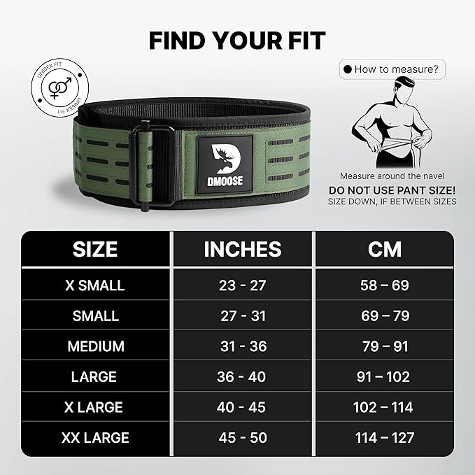 DMoose Weight Lifting Belt - Auto Locking Gym Belt for Olympic Training, WOD, Cross Training for Men and Women - 4" Nylon Workout belt with Adjustable Buckle - Provides Lumbar Support and Stability