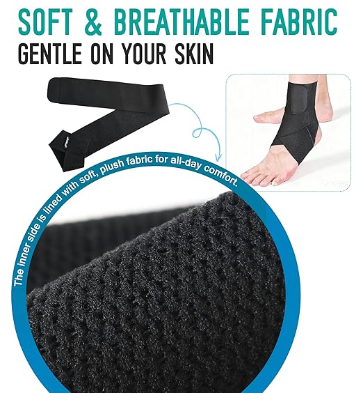 HiRui Ankle Support Brace for Men & Women, Adjustable Compression Strap for Sprains, Plantar Fasciitis, Achilles Tendonitis, Running, Workout, Sports – Fits Left & Right Foot (2, Black, Medium)