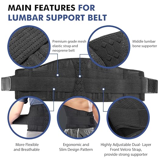 Lumbar Support Belt Lower Back Brace for Lifting, Herniated Disc, Sciatica, Pain Relief,Breathable Lumbar Brace for Men & Women