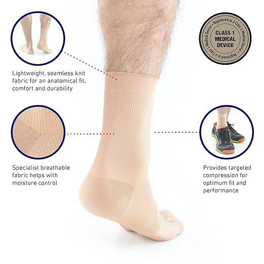 Neo-G Airflow Ankle Compression Sleeve - Sports, Daily Wear - Compression Ankle Brace, Tendonitis Support, Compression Ankle Support for Weak Ankles and Joint Pain - Airflow - L – Beige