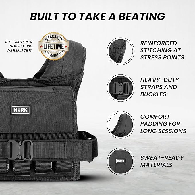 MVRK Weighted Vest for Men – Heavy Duty Rucking & Strength Training Vest with Removable Iron Weights, Adjustable 15–100lbs, No-Bounce Design for Calisthenics, HIIT & Functional Fitness