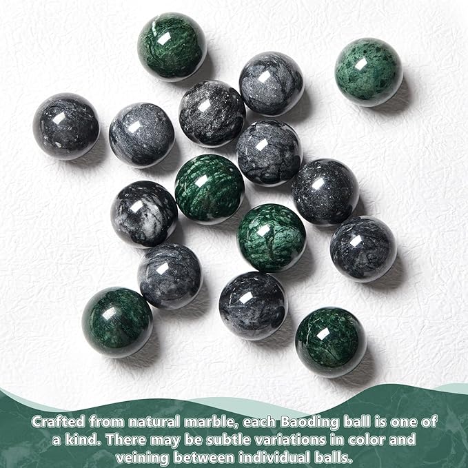 AceOrbit Baoding Balls Set of 2, Chinese Stress Relief Hand Exercise Balls with Leather Pouch, 1.38 Inch Dark Grey Marble, Finger Exercise and Wrist Strength Training