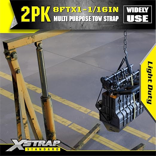XSTRAP STANDARD 2PK 1''x 8FT Lift Sling Web Strap/Wear Guard End, Heavy Duty Flat Eye Lifting Sling with 2 Reinforced Loops for Tree Saver Lifting Furniture Appliances Machine