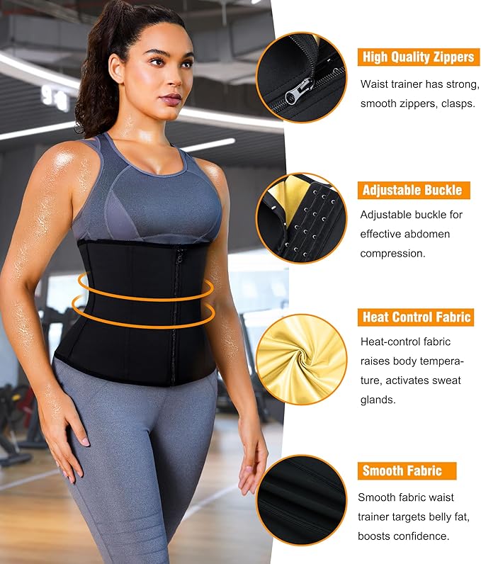 LEINIDINA Womens Waist Trainer Corset with Zipper Sweat Waist Trimmer for Women Workout Belt Corset Shapewear