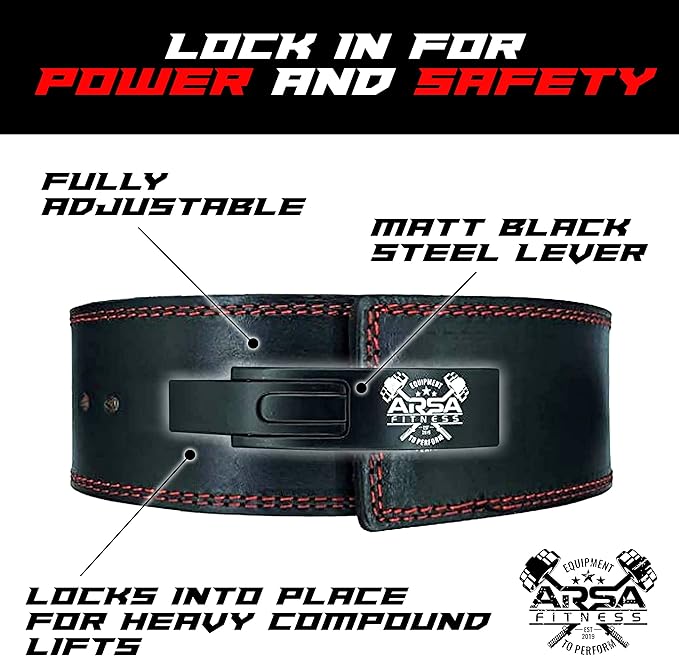 Arsa Fitness Weightlifting Adjustable Lever Belt for Men & Women Real Cow Hide Leather for Powerlifting Back Support Workout Deadlifts Squats 10MM Thickness 4" Width - Nighthawk
