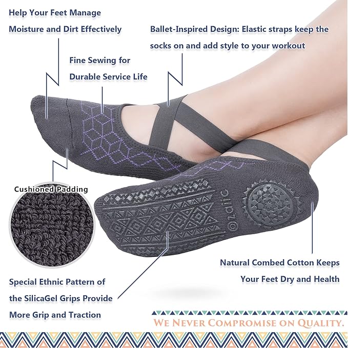 Ozaiic Pilates Socks for Women Non Slip Grip, Yoga Socks with Grippers for Barre, Hospital, Ballet, Dance, Barefoot Workout