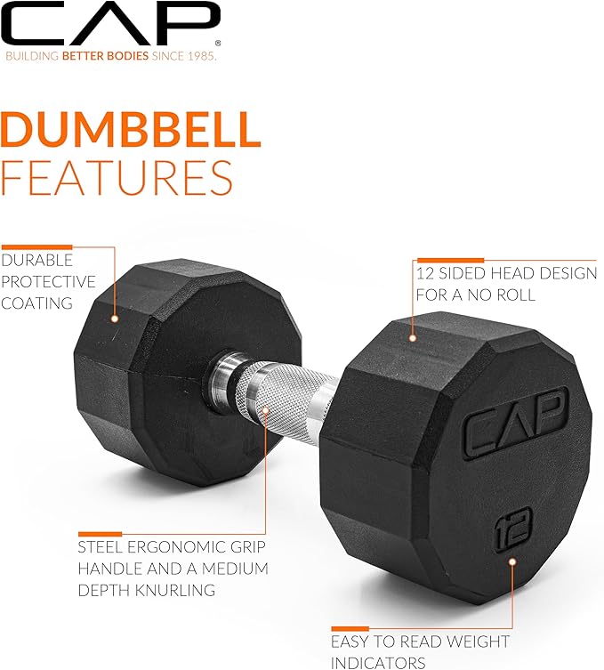 CAP Barbell Coated Hex Dumbbell Weight - Single | 10-120 lbs | Multiple Options