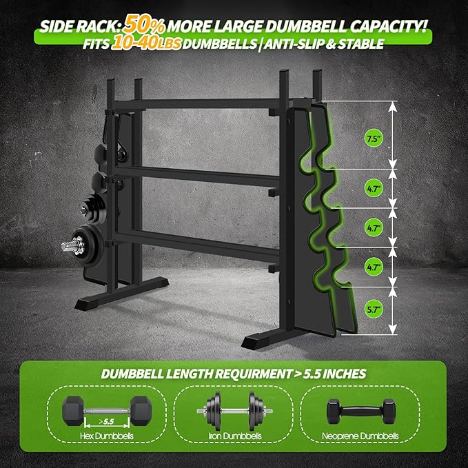 3-Tier Heavy Duty Dumbbell Rack,1200 LBS Capacity,Double-Side Extension Holder for Dumbbells & Kettlebells Home Gym Storage Rack