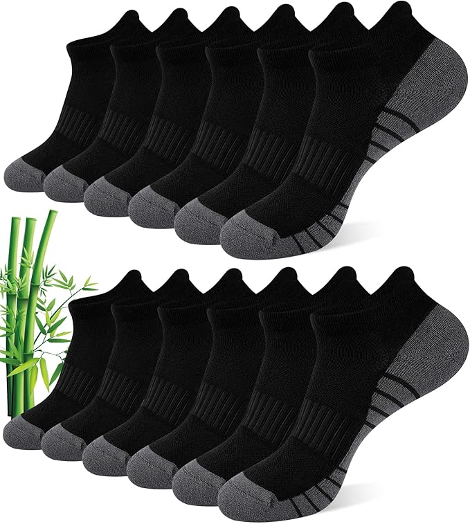 Ankle Socks for Men, Bamboo Rayon Socks with Arch Support for Running Athletic Cushioned Moisture Wicking Hiking Gym