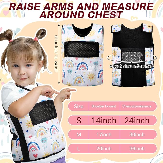 Janmercy Weighted Vest for Kids Ages 4 to 7 and Ages 8+ Boy Girl Adjustable Breathable Compression Vest for Processing Issue(Rainbow,Small,Beige)