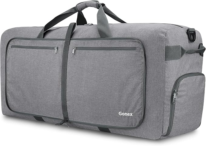 Gonex Large Foldable Travel Duffle Bag with Shoes Compartment, Packable Lightweight Water Repellent Duffel Bag for Camping Gym Weekender Bag