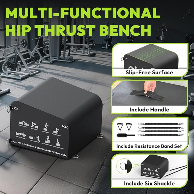 HANDBODE Hip Thrust Bench, Multi-Functional Slip-Free Hip Thrust Machine for Glute Bridge, Box Jump, Push-Ups, Squat, Ab Exercise, Suitable for Home & Gym