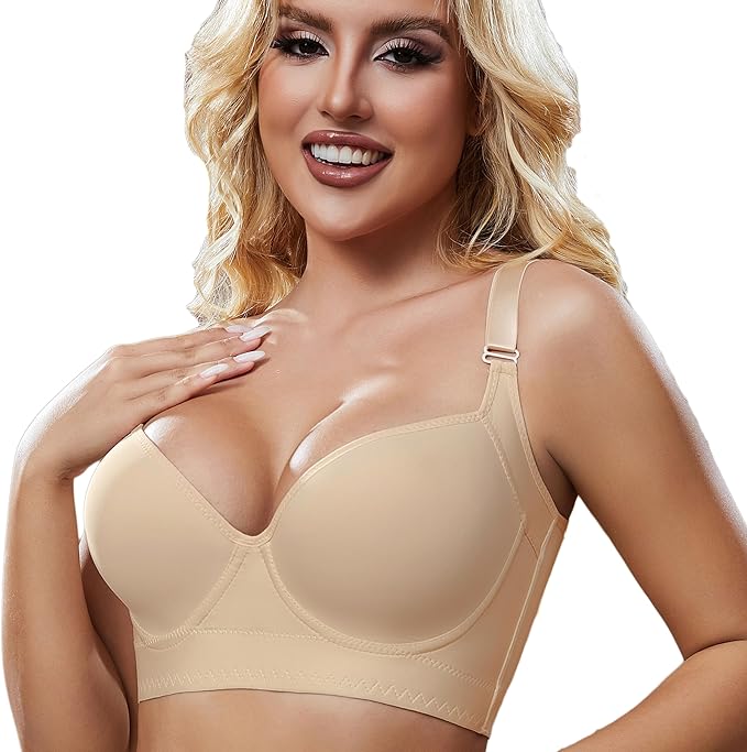 Super Push Up Bra Smoothing Back Fat Bra with Support Comfortable Seamless T Shirt Bra (34B-46DD)