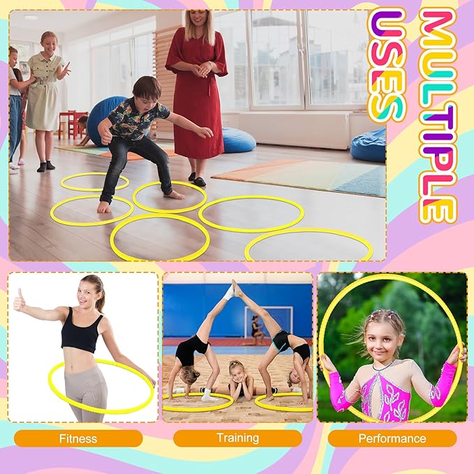 Shappy 6 Pcs Exercise Hoop Detachable Adjustable Plastic Toy Playground Toys Colored Hoop Circles for Teens Games Gymnastics Dog Agility Equipment Party Decor