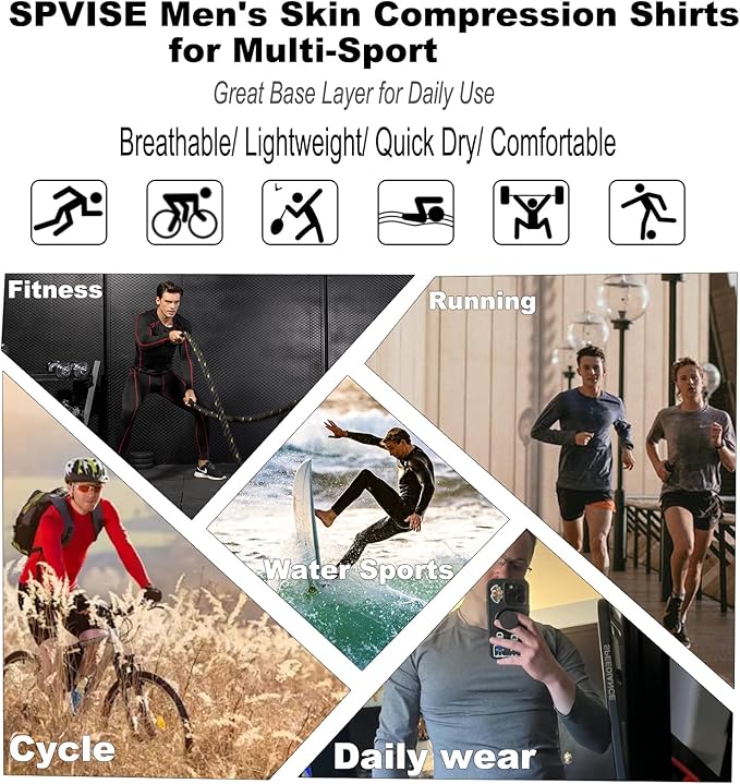 SPVISE 1 or 3 Pack Men's Compression Shirts Long Sleeve Workout Gym T-Shirt Running Top Cool Dry Sports Baselayer Undershirts