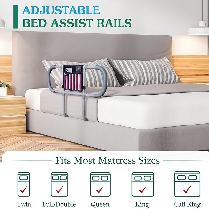 Bed Rails for Elderly Adults Safety; Extended Bed Cane for Seniors; Bedrails Stand Up Aid; Bedside HandRails Safety & Assisting Rails;Grab Bar Pull Up Assist for Bedroom; Height Adjustable