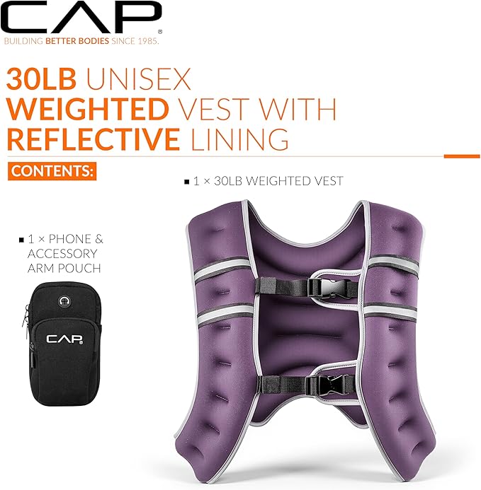 CAP Weighted Vest | 8lb -30lbs | Reflective Workout Vest for Walking, Running, Cardio, Strength Training | Multiple Colors