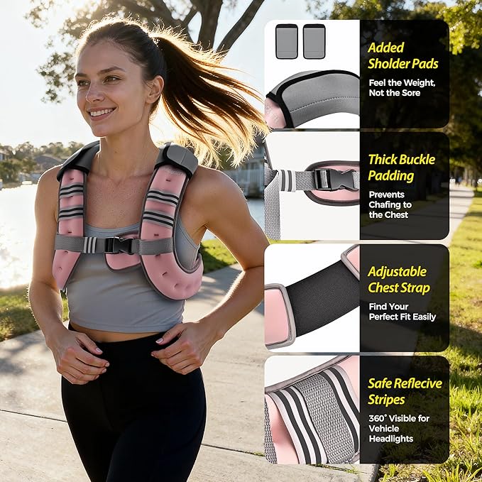 PACEARTH Weighted Vest,6lb/8lb/10lb/12lb/16lb/20lb/25lb/30lb Weight Vest with Reflective Stripe, Body Weight Vests for Women, Men, Weight Loss Workout, Strength Training, Running, Walking, Jogging