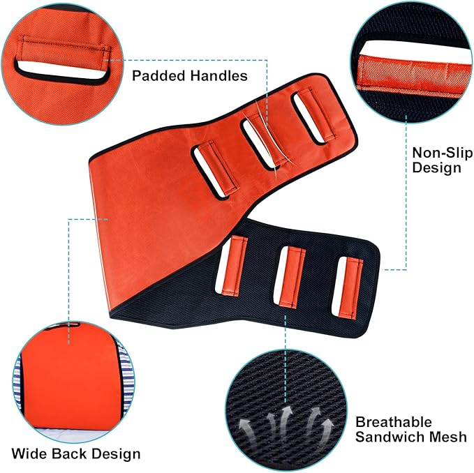 Transfer Belt Transfer Sling - Padded Gait Belt - Heavy Duty Patient Lift, Mobility Standing and Lifting Aid for Disabled, Elderly, Injured - Safely Move from Bed and Wheelchair (Orange)