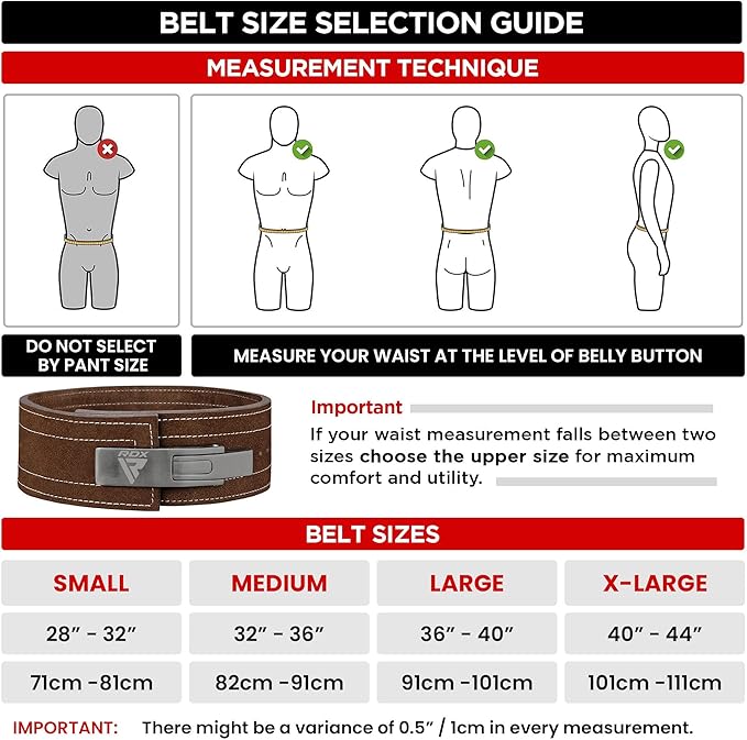 RDX Weight Lifting Belt Powerlifting, Approved By IPL and USPA, 10mm Thick 4" Leather Lumbar Back Support, Lever Buckle Gym Strength Training Equipment, Bodybuilding Deadlifts Squats Workout Men Women