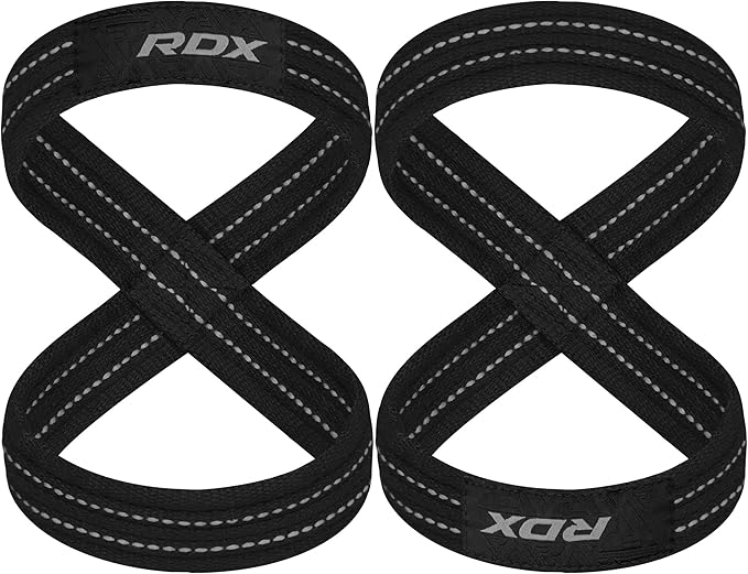 RDX Weight Lifting Straps Figure 8, Anti Slip Strap with Cuffs Wrist Support for Gym Workout Deadlift Powerlifting Bodybuilding Weightlifting, Fitness Strength Training, Hand Bar Grip for Men
