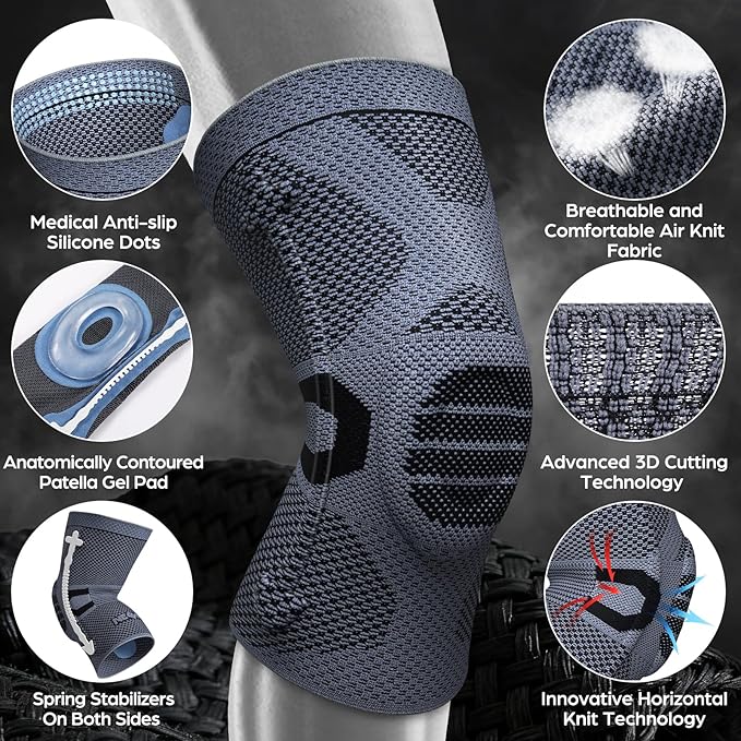 NEENCA Professional Knee Brace for Pain Relief, Medical Knee Compression Sleeve, Knee Support with Horizontal Knit Tech for Meniscus Tear, ACL, Arthritis, Joint Pain, Runner, Workout