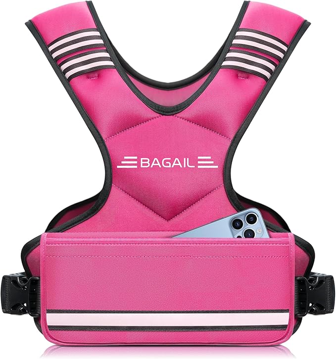 BAGAIL Adjustable Weighted Vest 4-10lb/12-18lb/20-32lb, Comfortable X-Shape & U-Neck Weight Vest for Women and Men Walking with 6 Removable Weights, Large Pocket and Reflective Strips