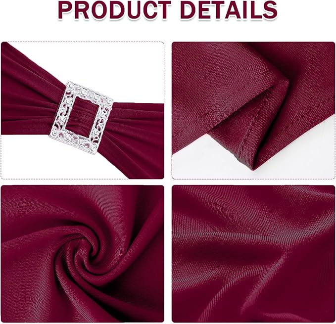 Joccun 60 PCS Spandex Chair Sashes Bows Stretch Chair Cover Band with Buckle Slider Universal Elastic Chair Ties for Wedding Banquet Party Event Decoration (Burgundy)